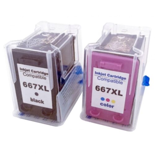 Kit 02 Cartucho de Tinta Compatível com HP 667xl 667 xl
