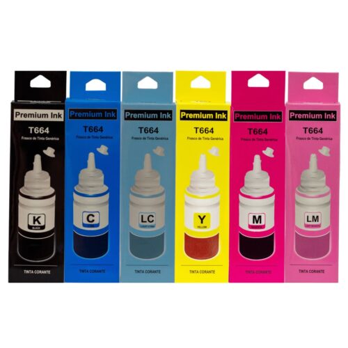 Kit 06 cores Tinta Compativel com T664 e T673 | EcoTank L800
